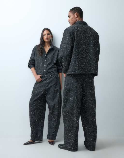 Sister Jane Unisex co-ord con jeans barrel decorati in grigio antracite, 5 di 5