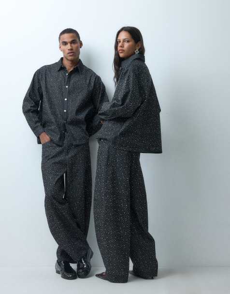 Sister Jane unisex co-ord set van denim overhemd met versiering in antracietgrijs - view 1