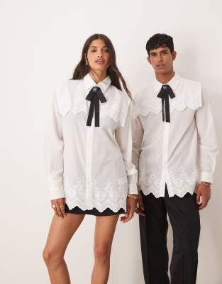 Sister Jane Mens Sister Jane Unisex Contrast Bow Caped Shirt