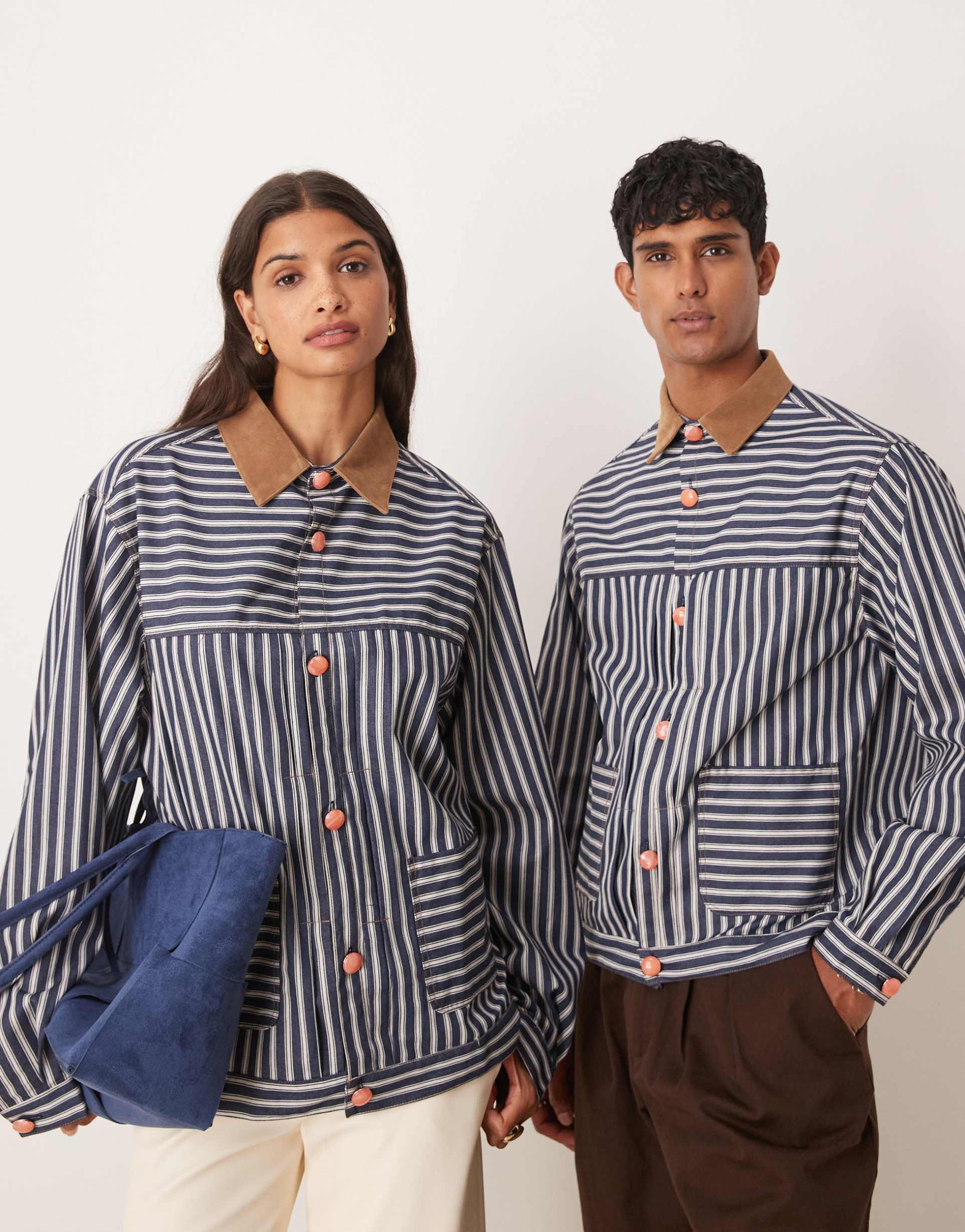 sister jane unisex contrast collar jacket in navy stripes