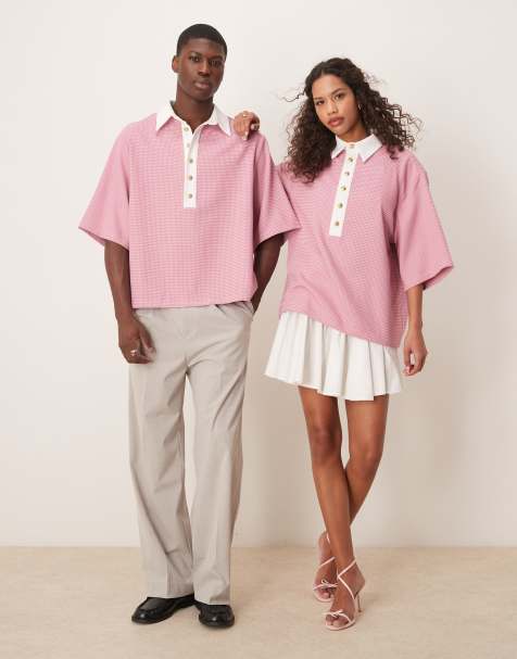 Sister Jane Unisex contrast collar polo shirt in pink gingham - view 1