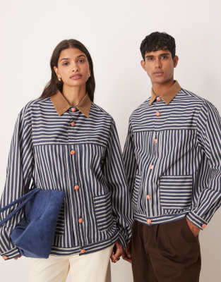 Sister Jane Mens Sister Jane Unisex contrast collar stripe jacket in navy-Blue