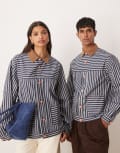[Sister Jane Mens] Sister Jane Unisex contrast collar stripe jacket in navy-Blue M Plus Navy Stripe