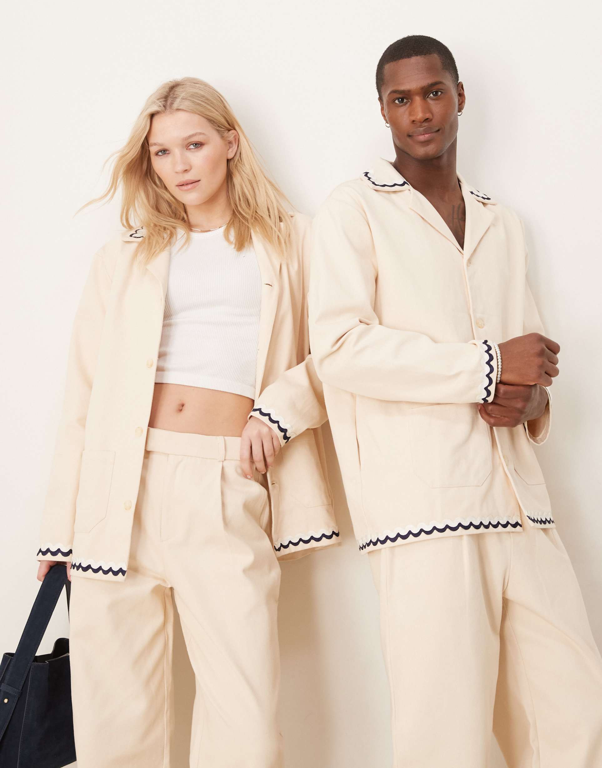 sister jane unisex contrast stitch jacket in cream - part of a set