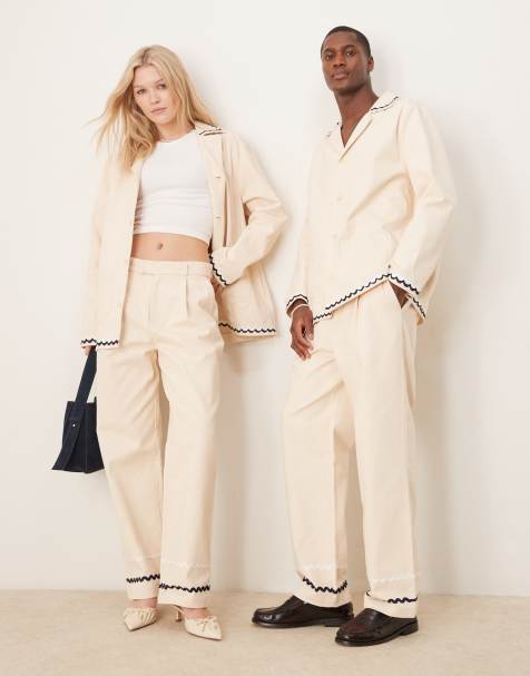 Sister Jane Unisex contrast stitch tailored trouser co-ord in cream - view 1