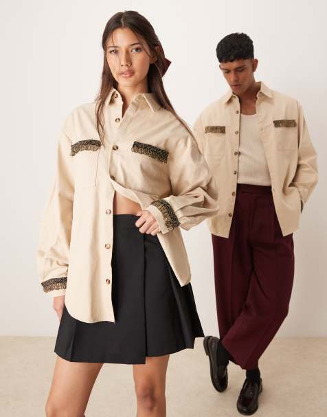 Sister Jane unisex contrast trim shirt in beige - view 1