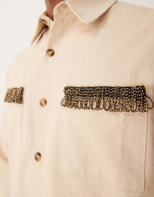 Sister Jane unisex contrast trim shirt in beige, 4 of 4