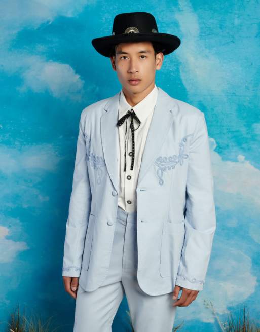 Sister Jane Unisex cord embroidered suit jacket in blue (part of a set)
