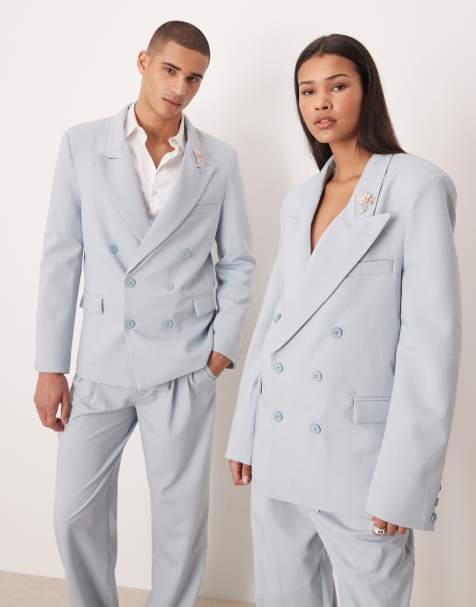 Sister Jane Unisex double breasted blazer with brooch in blue (part of a set) - view 1