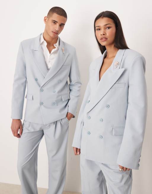 Sister Jane Unisex Evander double breasted blazer and high waisted pants set in blue, 3 of 3