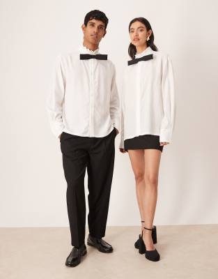 Sister Jane Unisex Duke Ruffle Collar Long Sleeve Shirt In White