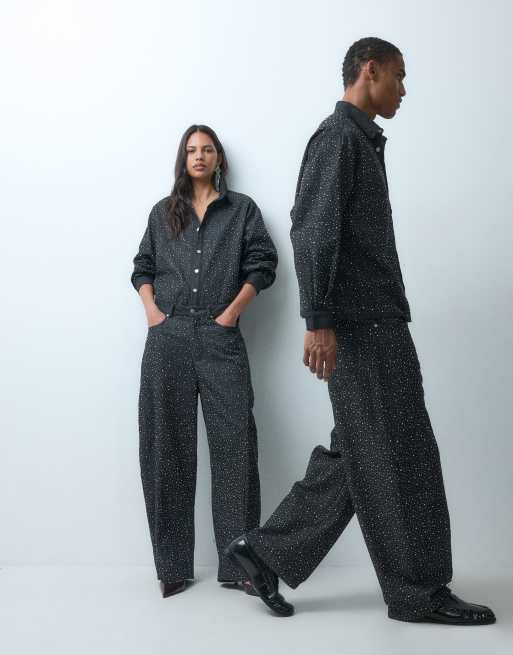 Sister Jane Unisex embellished barrel jean set in charcoal gray, 4 of 5