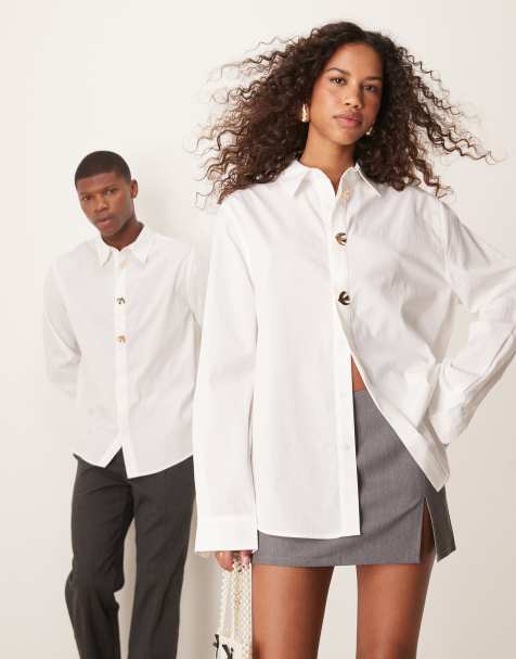Sister Jane Unisex embellished button shirt in white - view 1