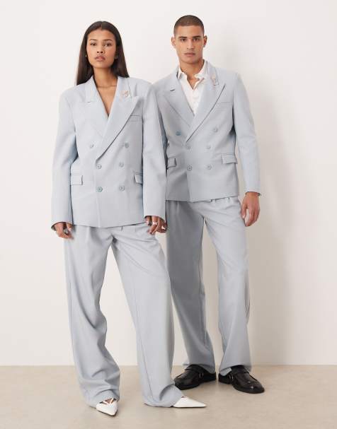 Sister Jane Unisex Evander double breasted blazer and high waisted pants set in blue - view 1