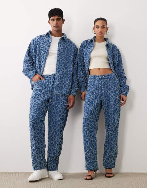 Sister Jane Unisex Fleur mid rise denim jeans in mid blue wash - part of a set - view 1