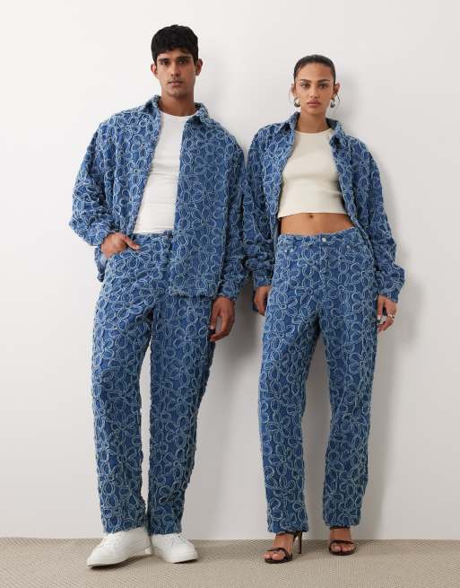 Sister Jane Unisex Manon Fleur denim shirt and jeans co-ord in mid blue wash, 3 of 3