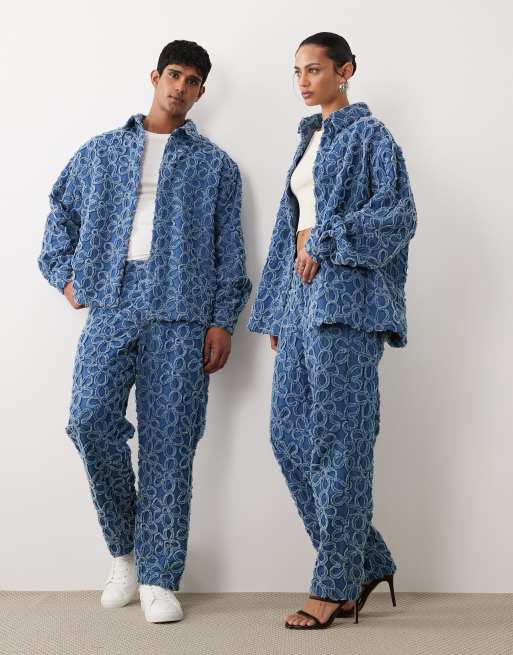 Sister Jane Unisex Fleur oversized denim shirt co-ord in mid blue wash, 3 of 4
