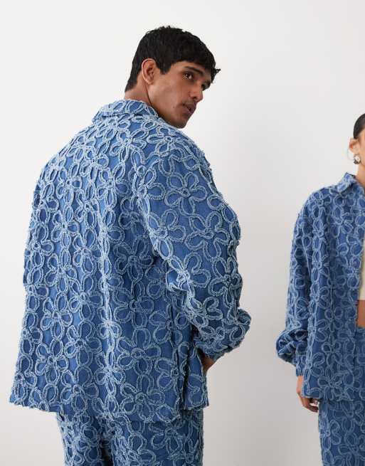 Sister Jane Unisex Fleur oversized denim shirt co-ord in mid blue wash, 4 of 4