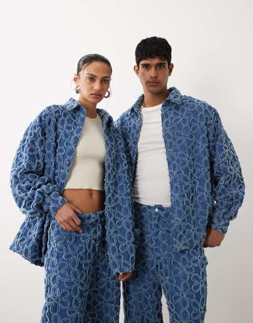 Sister Jane Unisex Manon Fleur denim shirt and jeans set in mid blue wash, 2 of 3