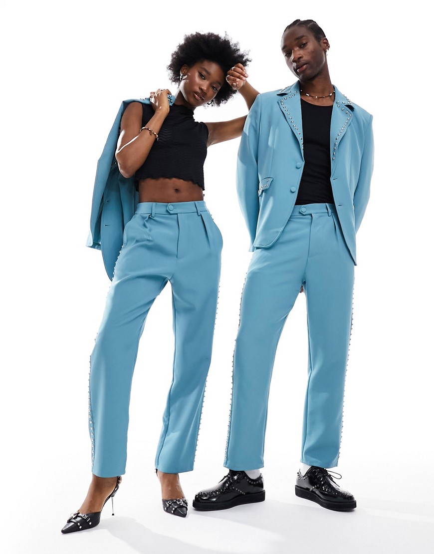 Sister Jane Unisex Layne studded trousers in blue co-ord