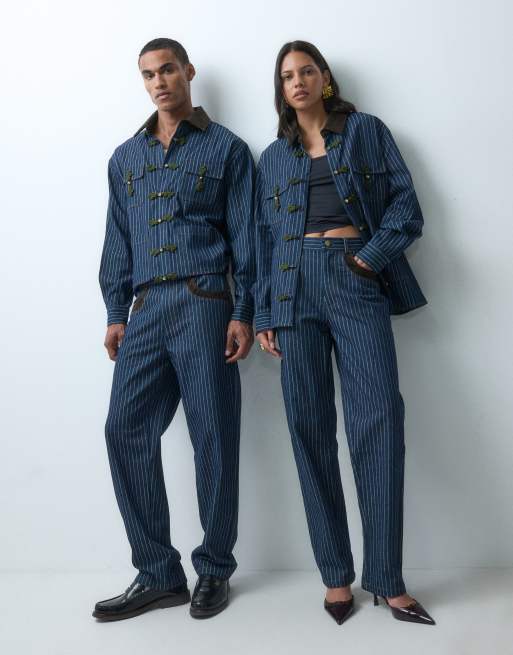 Sister Jane Unisex Libra denim co-ord in navy pinstripe, 2 of 3
