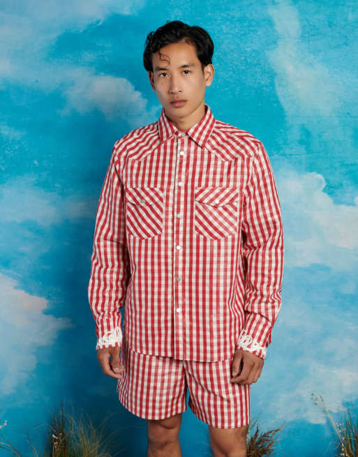 Sister Jane Unisex long sleeve gingham shirt in red (part of a set)
