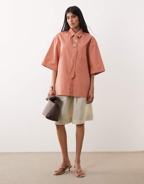 Sister Jane Unisex Ochre short sleeve boxy shirt with tie pins in ochre - view 1