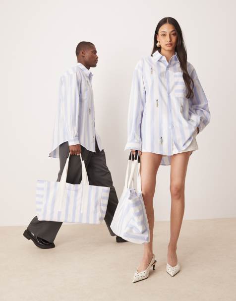 Sister Jane Unisex oversized tote bag in blue stripe - part of a set - view 1