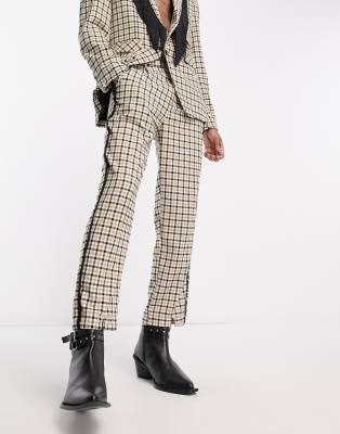 Unisex pants in beige check - part of a set-Neutral