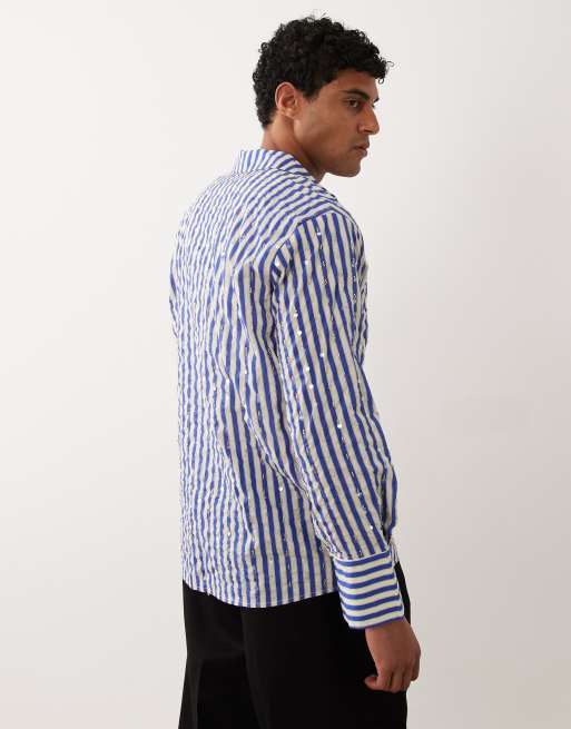 Sister Jane Unisex Paros embellished long sleeve shirt in blue stripe, 4 of 4