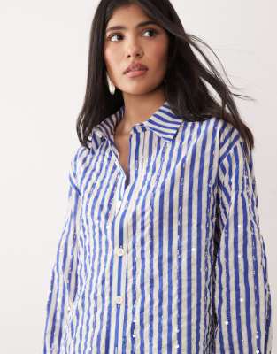 Sister Jane Unisex Paros Embellished Long Sleeve Shirt In Blue