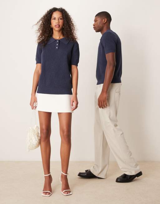 レディースウェア minuere tweed pearl button polo 207998689-1-navyblue?$n_750w$&