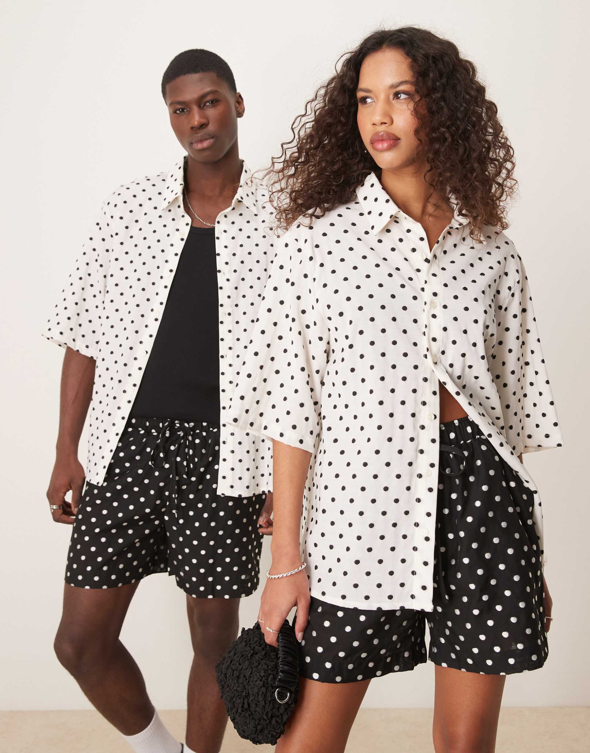 sister jane unisex polka dot boxy shirt in cream - part of a set