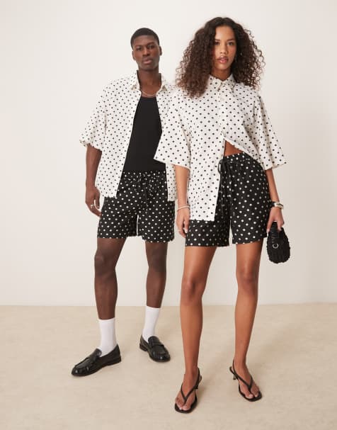 Sister Jane Unisex polka dot boxy shorts in cream - part of a set - view 1