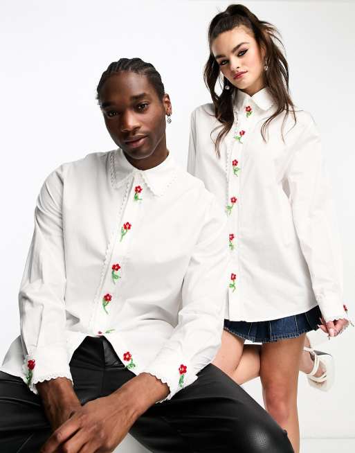 Sister Jane Unisex poppy embellished shirt in ivory