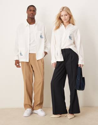 Shop Sister Jane Unisex Sailboat Embroidered Shirt In White