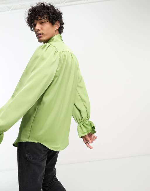 Sister Jane Unisex satin tie bow shirt in olive , 4 of 4