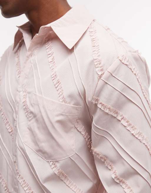 Sister Jane unisex schuin gesneden asymmetrisch overhemd met ruchedetail in lichtroze, 3 van 4