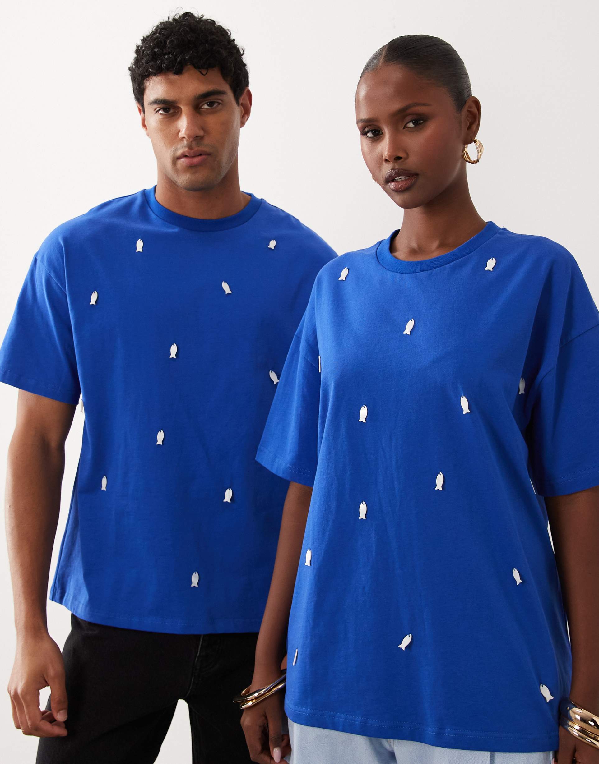 sister jane unisex siro embroidered short sleeve boxy shirt in light blue