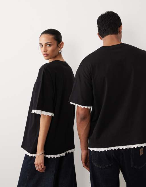 Sister Jane - Unisex - Sort oversized T-shirt i bomuld med kontrastflæsekant, 3 af 4