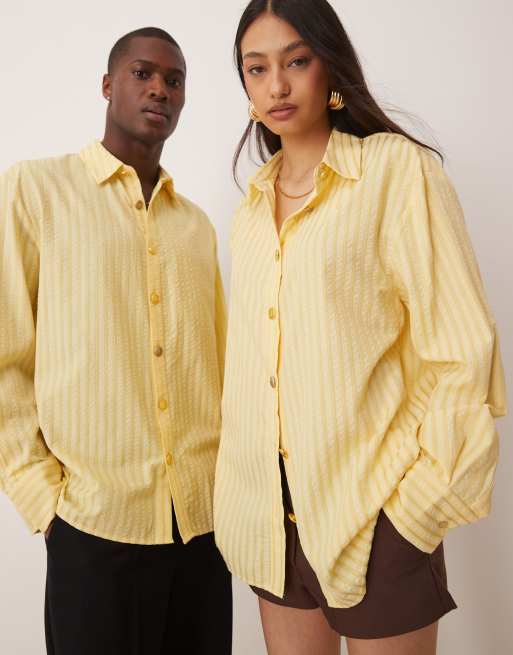 Sister Jane Unisex stripe shirt with gold buttons in yellow | ASOS