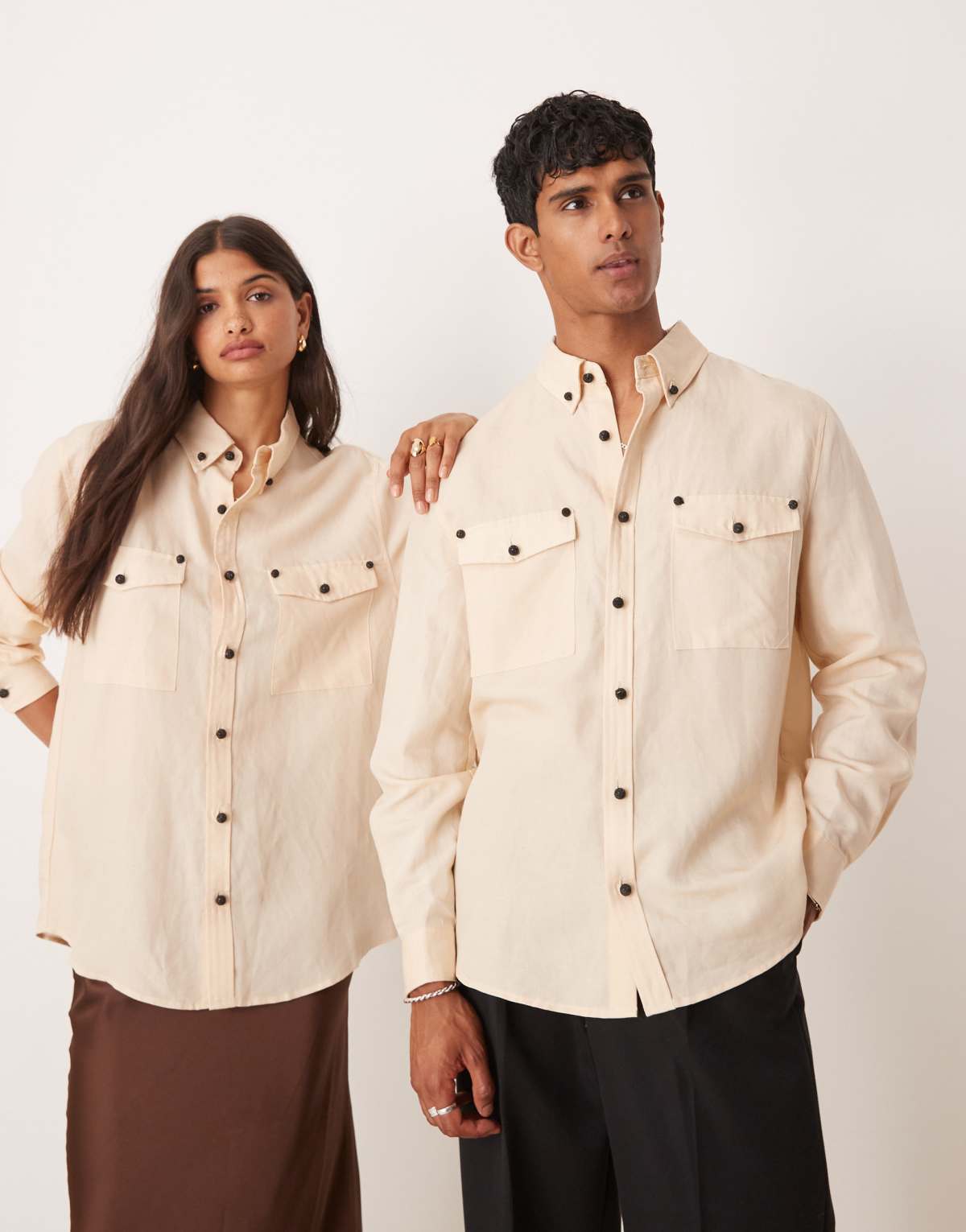 Sister Jane Unisex stud embellished shirt in beige