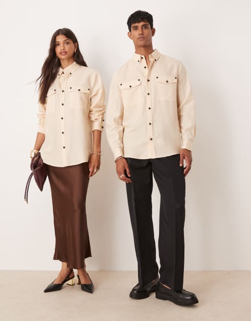 Sister Jane Unisex stud embellished shirt in beige | ASOS