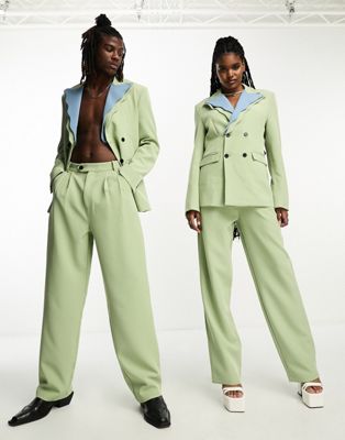 Sister Jane Unisex tailored 70s suit trouser co-ord in sage - ASOS Price Checker