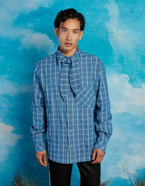 Sister Jane Unisex textured neckerchief denim shirt in blue - view 1