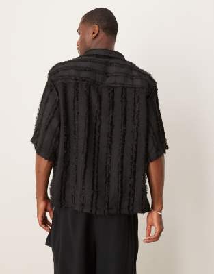 Sister Jane Unisex Textured Stripe Boxy Shirt In Black