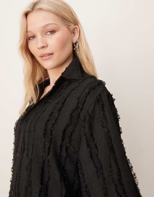 Sister Jane Unisex textured stripe boxy shirt in black, 4 of 4