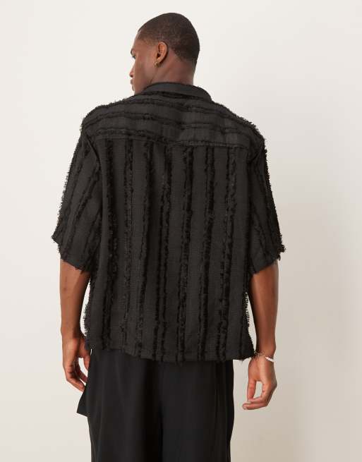 Sister Jane Unisex textured stripeboxy shirt in black, 2 of 4