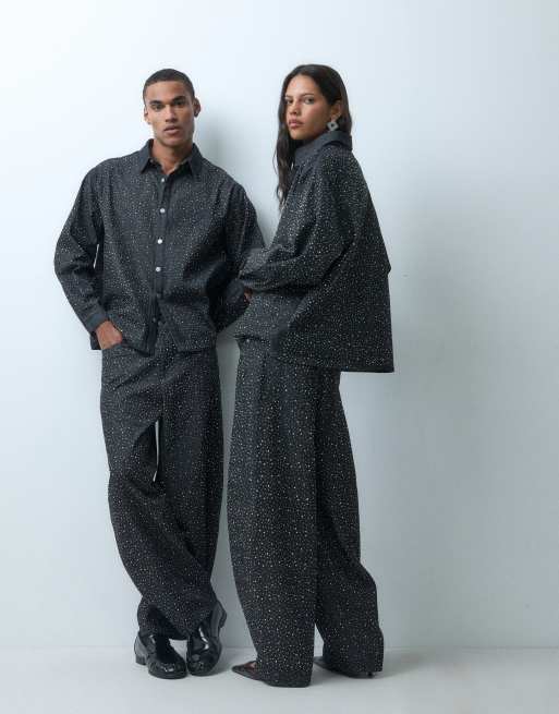 Sister Jane unisex udsmykket denimskjorte, del af sæt, sort, 2 af 4