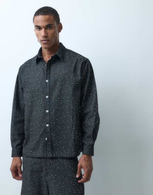 Sister Jane unisex udsmykket denimskjorte, del af sæt, sort, 3 af 4